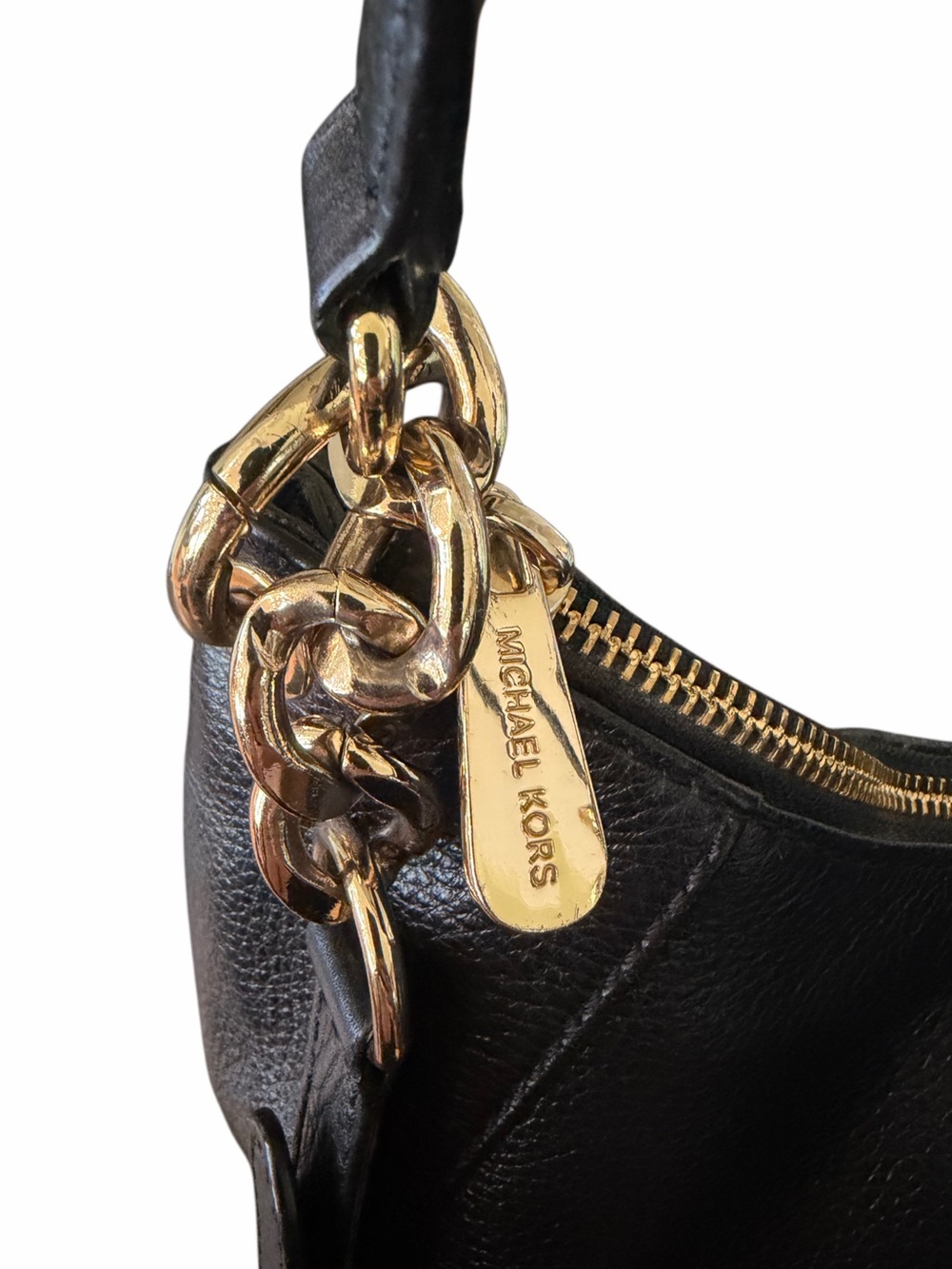Michael Kors Fulton Black Pebbled Leather Large Shoulder Bag with Gold Hardware - Picture 5 of 6